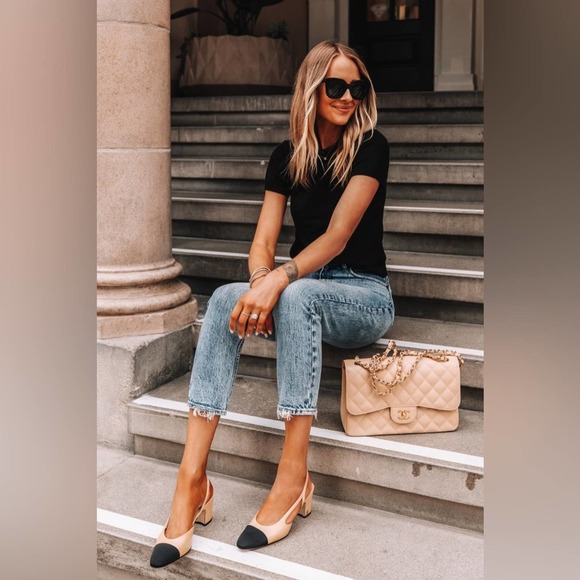 Chanel Cap Toe Slingback Pumps Heels size 36.5 - Picture 2 of 16